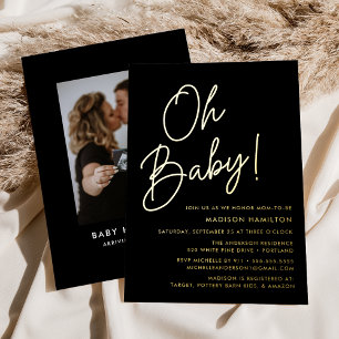Oh Baby Black en Gold Script Photo Baby shower Folie Uitnodiging
