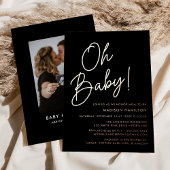 Oh Baby Black en Roos Gold Script Baby shower Folie Uitnodiging