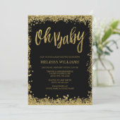 Oh Baby Black Gold Glitter Baby shower Kaart (Staand voorkant)