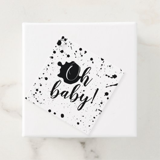 Oh Baby Black Paint Splatter Unisex Baby shower Bedankjes Labels (In situ)