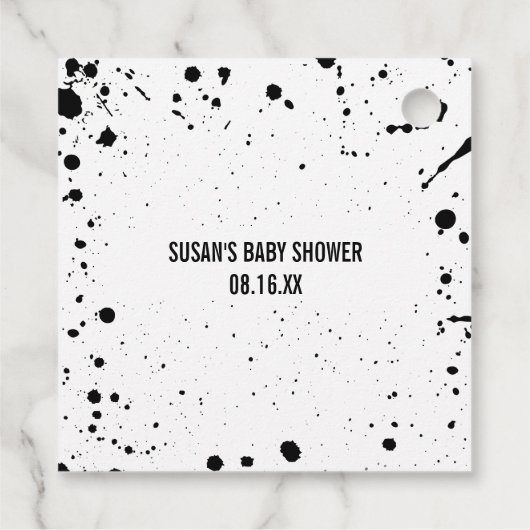 Oh Baby Black Paint Splatter Unisex Baby shower Bedankjes Labels (Achterkant)