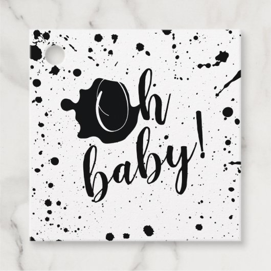 Oh Baby Black Paint Splatter Unisex Baby shower Bedankjes Labels (Voorkant)