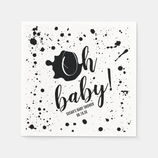 Oh Baby Black Paint Splatter Unisex Baby shower Servet (Voorkant)