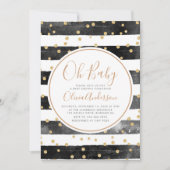 Oh Baby Black Stripe Glitter Baby shower Kaart (Voorkant)