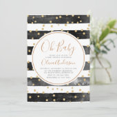 Oh Baby Black Stripe Glitter Baby shower Kaart (Staand voorkant)