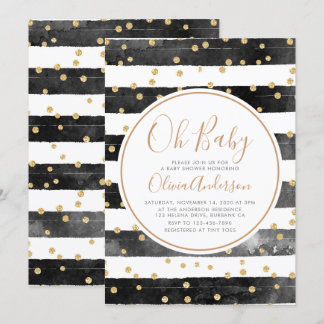 Oh Baby Black Stripe Glitter Baby shower Kaart