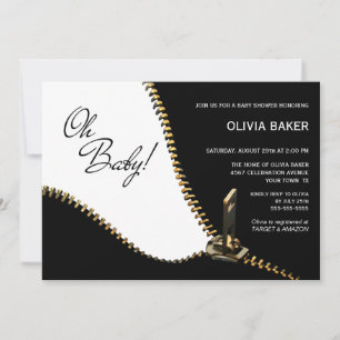 Oh Baby Black White met Gold Zipper Baby shower Kaart