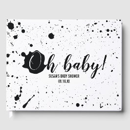 Oh Baby Black + White Splatter Unisex Baby shower Gastenboek