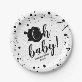 Oh Baby Black + White Splatter Unisex Baby shower Papieren Bordje