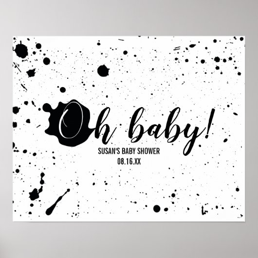 Oh Baby Black + White Splatter Unisex Baby shower Poster (Voorkant)