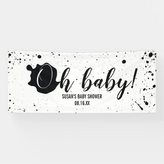 Oh Baby Black + White Splatter Unisex Baby shower Spandoek (Horizontaal)