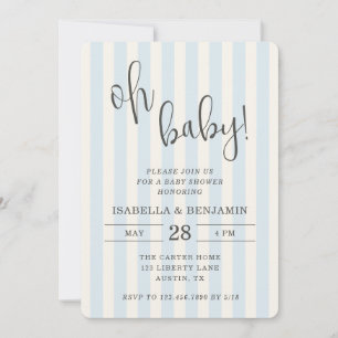 Oh Baby Blau en Crème Gestreepte Jongens Babyfeest Kaart