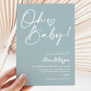 Oh Baby Blauw Baby shower Invitation Minimalist Kaart