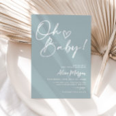 Oh Baby Blauw Baby shower Invitation Minimalist Kaart