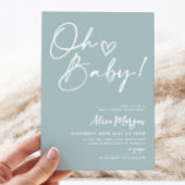 Oh Baby Blauw Baby shower Invitation Minimalist Kaart