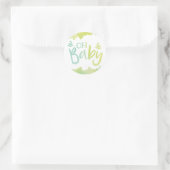 "Oh Baby" Blauw en Groen Waterverf Baby shower Ronde Sticker (Tas)