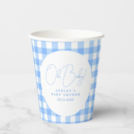 Oh baby blauw gingham gepersonaliseerd baby shower papieren bekers