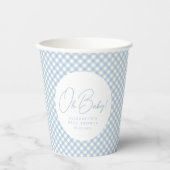 Oh baby blauw gingham gepersonaliseerd baby shower papieren bekers (Voorkant)
