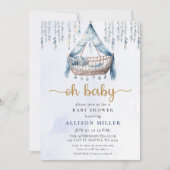 Oh Baby Blauw Goud Wieg Boho Boy Baby shower Kaart (Voorkant)