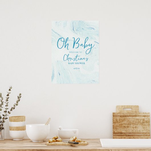 Oh Baby Blauw Marmer Welkomstbord Foam Core Board Poster (Keuken)