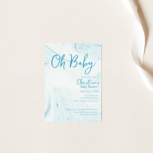 Oh Baby Blauw Marmeren Jongen Baby shower Uitnodig Kaart