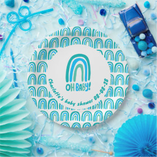 Oh baby! Blauw Patroon Regenboog Boho Custom Douch Papieren Bordje