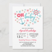 Oh Baby Blauw & Rood Nautisch Baby shower Kaart (Voorkant)