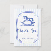 Oh baby blauw schommelpaard schets baby shower bedankkaart (Voorkant)