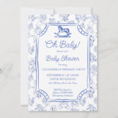 Oh baby blauw schommelpaard schets baby shower kaart (Voorkant)