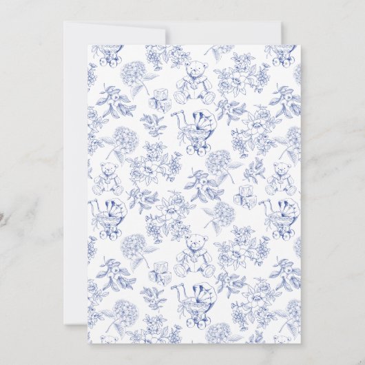 Oh baby blauw schommelpaard schets baby shower kaart (Achterkant)