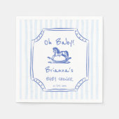 Oh baby blauw schommelpaard schets baby shower servet (Voorkant)