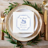 Oh baby blauw schommelpaard schets baby shower servet