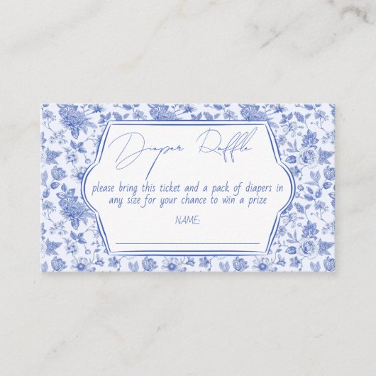 Oh baby blauw toile baby shower luier verloting informatiekaartje (Voorkant)