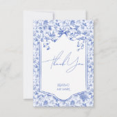 Oh baby blauw toile de jouy sketch baby shower bedankkaart (Voorkant)