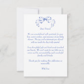 Oh baby blauw toile de jouy sketch baby shower bedankkaart (Achterkant)