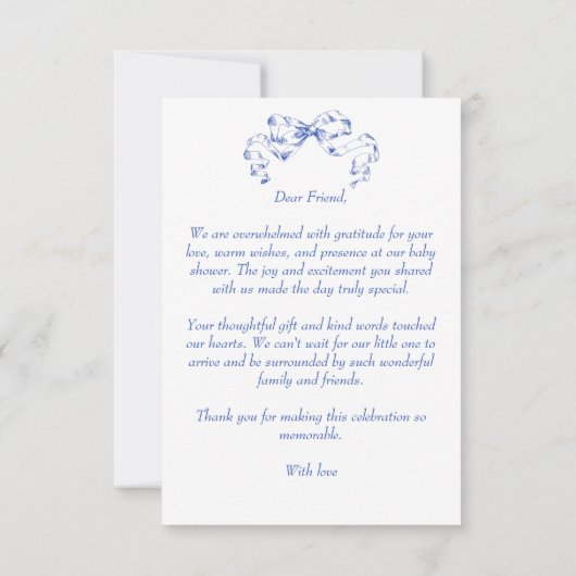 Oh baby blauw toile de jouy sketch baby shower bedankkaart (Achterkant)