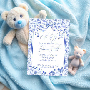 Oh baby blauw toile de jouy sketch baby shower kaart