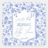 Oh baby blauw toile sketch baby shower gunst vierkante sticker (Voorkant)