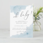 Oh baby blauw Waterverf Baby shower uitnodigen Kaart (Staand voorkant)