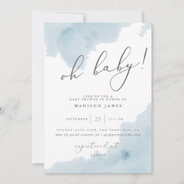 Oh baby blauw Waterverf Baby shower uitnodigen Kaart