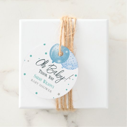 Oh Baby Blauwe Ballonnen Jongen Baby shower Bedankjes Labels (In situ)
