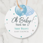 Oh Baby Blauwe Ballonnen Jongen Baby shower Bedankjes Labels (Voorkant)