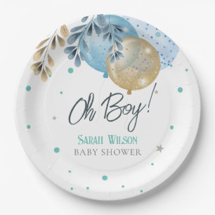 Oh Baby Blauwe Ballonnen Jongen Baby shower Papieren Bordje