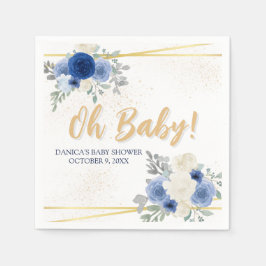 Oh Baby Blauwe Bloemen & Gouden Baby showers serve Servet