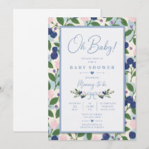 Oh Baby Blauwe Bosbes Baby Shower Uitnodiging