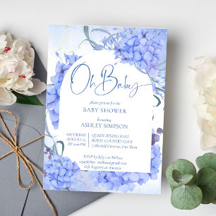 Oh baby blauwe hortensia's elegant baby shower kaart