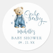 Oh Baby Blauwe Spijkerbroek Baby Denim Baby Shower Ronde Sticker (Voorkant)