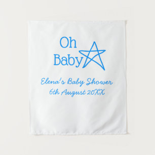 Oh baby blauwe ster baby shower naam toevoegen mod wandkleed