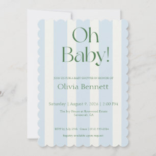 Oh Baby Blauwe Streep Baby Shower Uitnodiging
