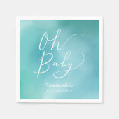 Oh Baby Blauwgroen Blue Typography Script Baby sho Servet (Voorkant)